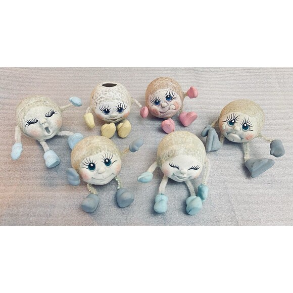 Lot of 6 VTG Anthropomorphic Snowball Head Shelf Sitters Painted Faces - Picture 2 of 12